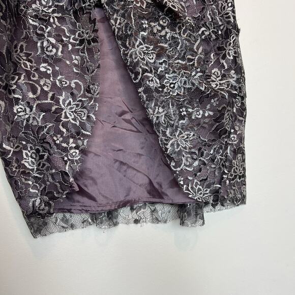 Sigrid Olsen metallic silver lace midi skirt tiered size 12 fairy whiimsygoth - Picture 5 of 9